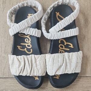 Sam Edelman Cream Croc-Embossed Sandals